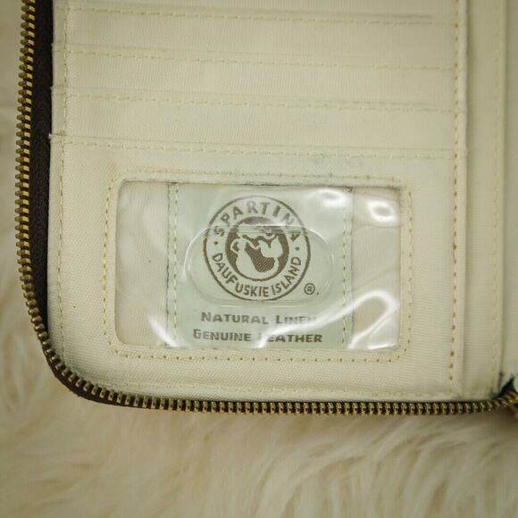 Spartina 449 Wymberly Linen Leather Plaid Zip Removable Strap Wristlet Clutch - Picture 6 of 7